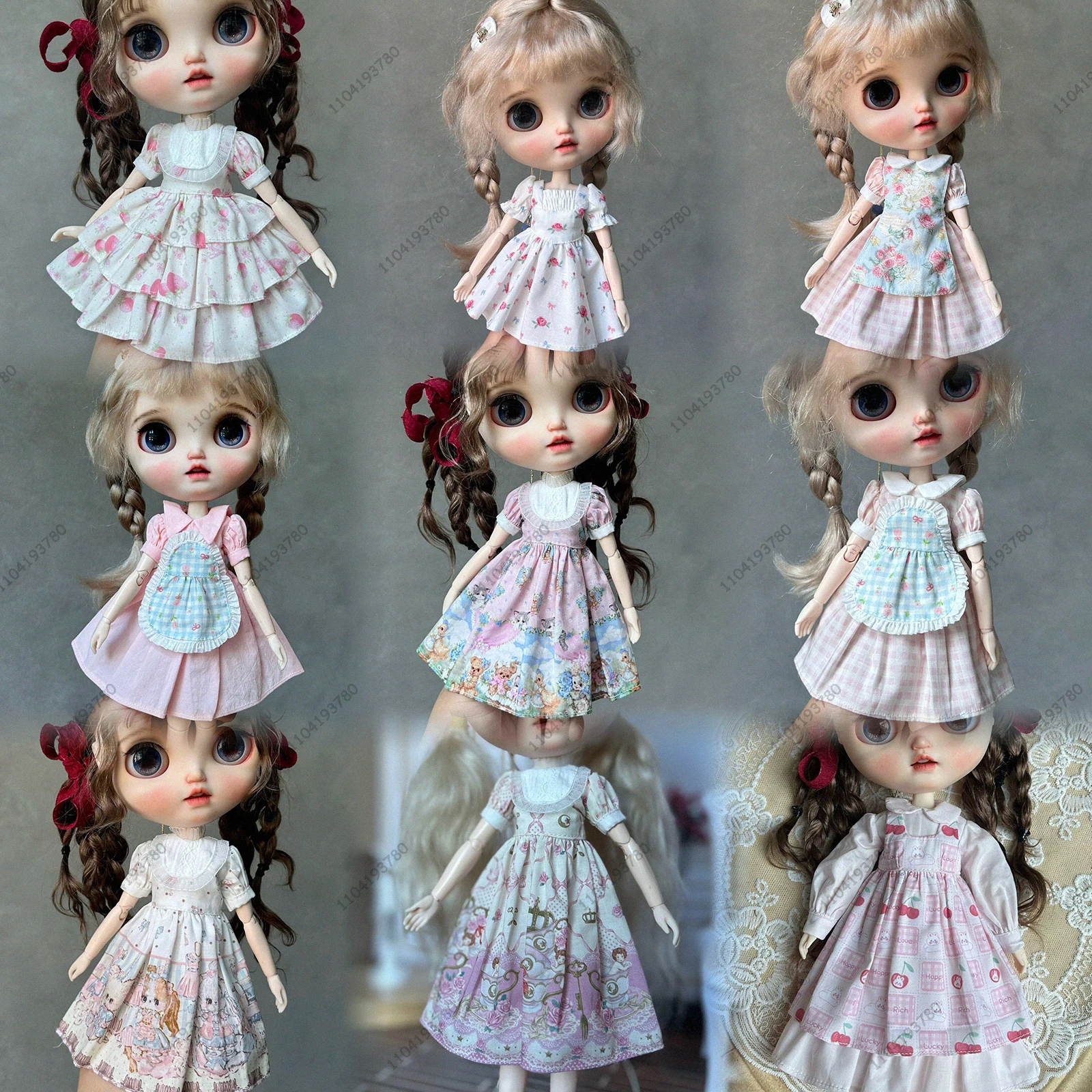 

For Blythe Doll 30CM Body 1/6 Ob24 Azone Doll Clothes Cottagecore Style Pink Sweet Patterned Flowered Dress Girl Clothes Gift