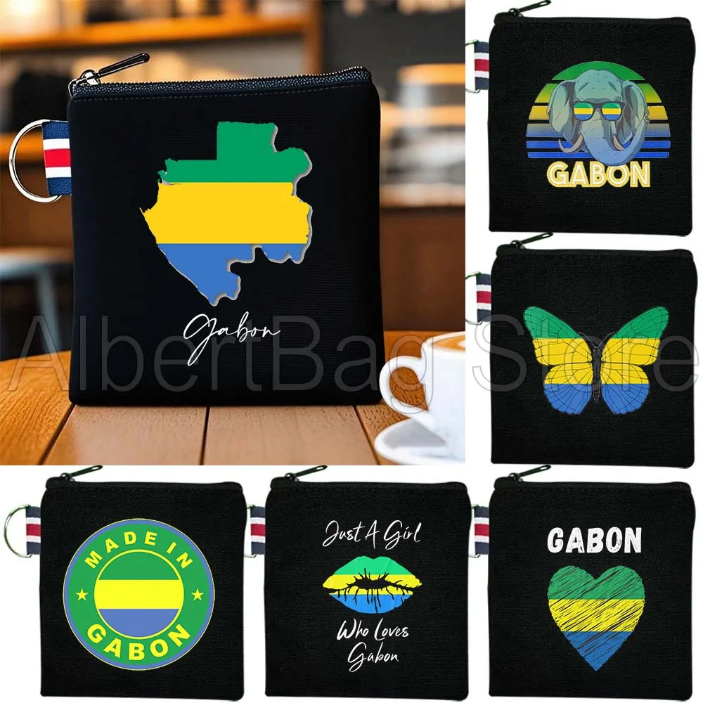 

Gabon Country Map Flag Heart Gabonese Cute Gifts Canvas Bags Key Coin Purse Square Cotton Bag Storage Card Wallets Holders Pouch