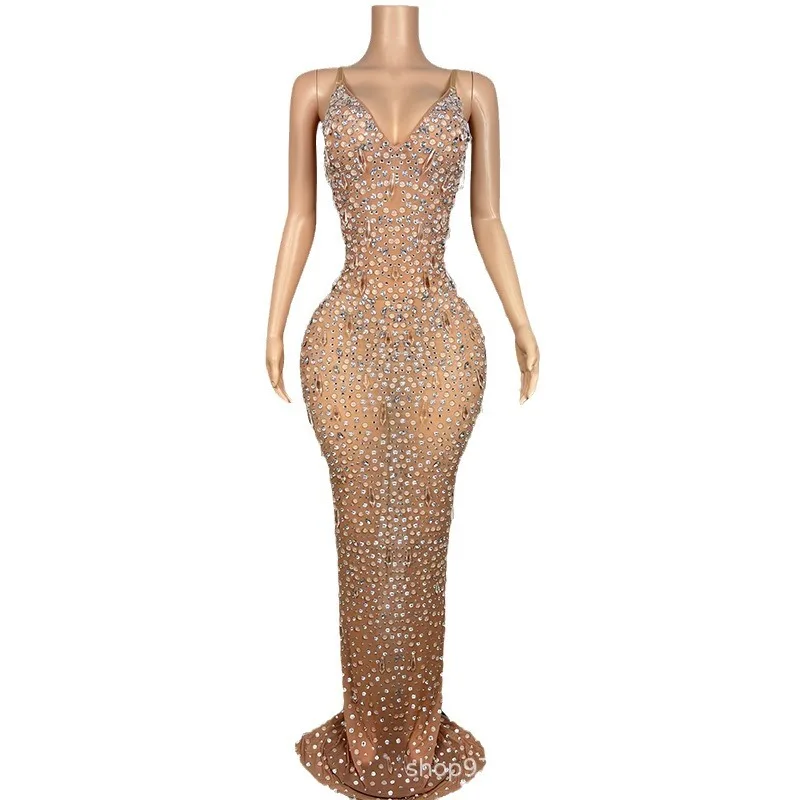 

2026 слинг из тонкой ромбовидной сетки, вечерняя одежда, ежегодное собрание компании, ужин, ведущий, мастер церемоний, танцевальная одежда, живой дом