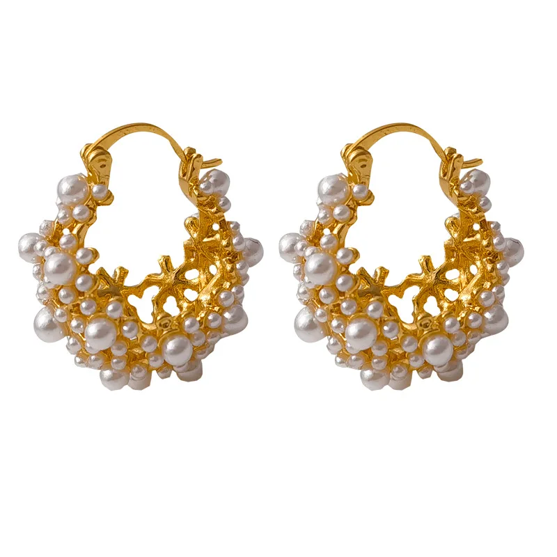 Fashion Jewelry Vintage Temperament Simulated Pearl Flower Basket Earrings For Women Female Gifts Delicate Design Accessories