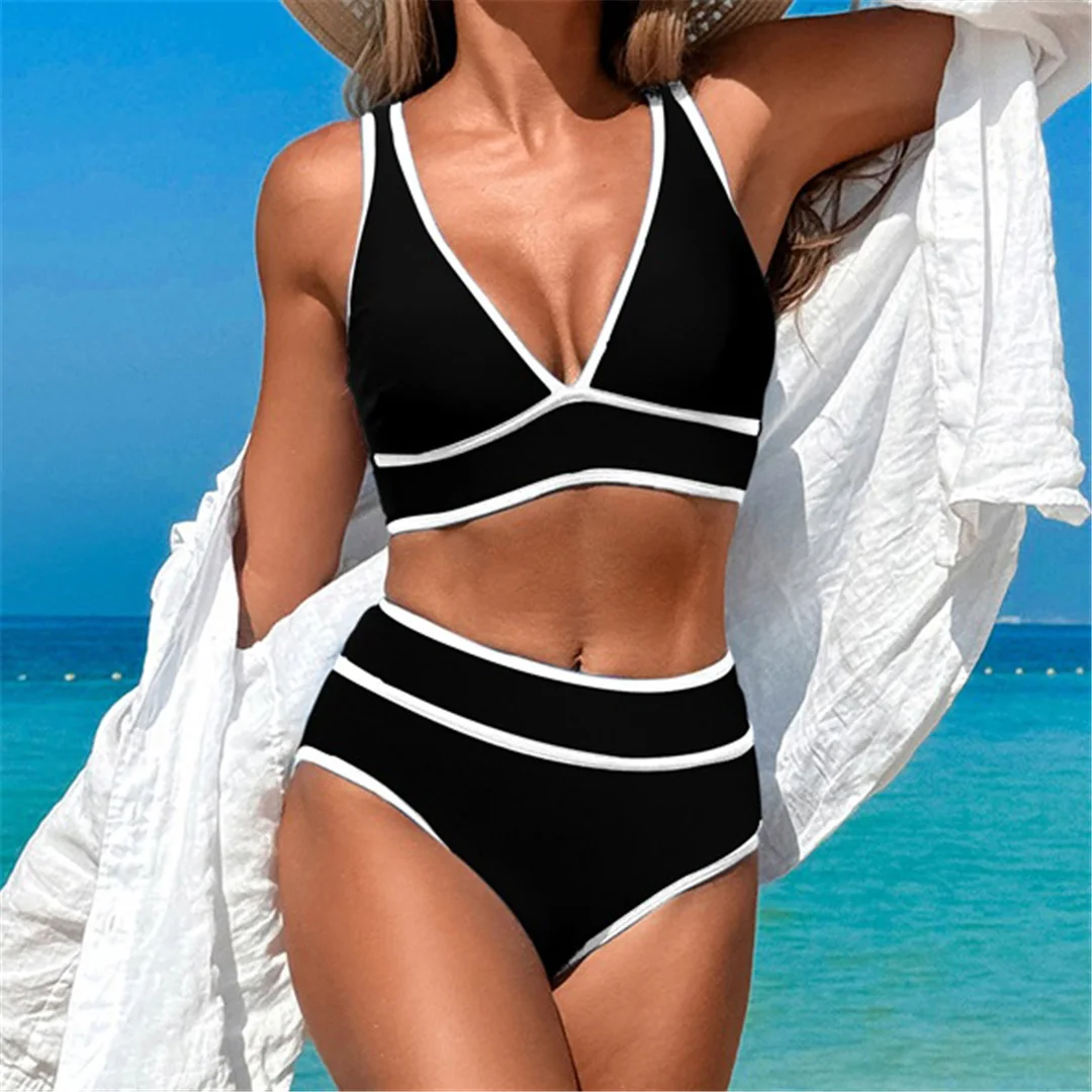 S - XL Sexy V-Ausschnitt, bedruckter Bikini mit hoher Taille, Damen-Badeanzug, zweiteiliges Bikini-Set, Badebekleidung, Badeanzug, Modell V6997. – Detail 6