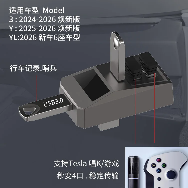 USB Hub Car Glove Box Docking Station Adapter Multi Port Splitter Fit New Tesla Model 3 Highland/Y/YL,USB-C Extension Dock
