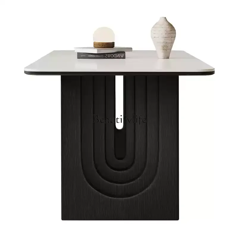 

Medieval rock slab solid wood dining table new American French black retro restaurant small apartment household