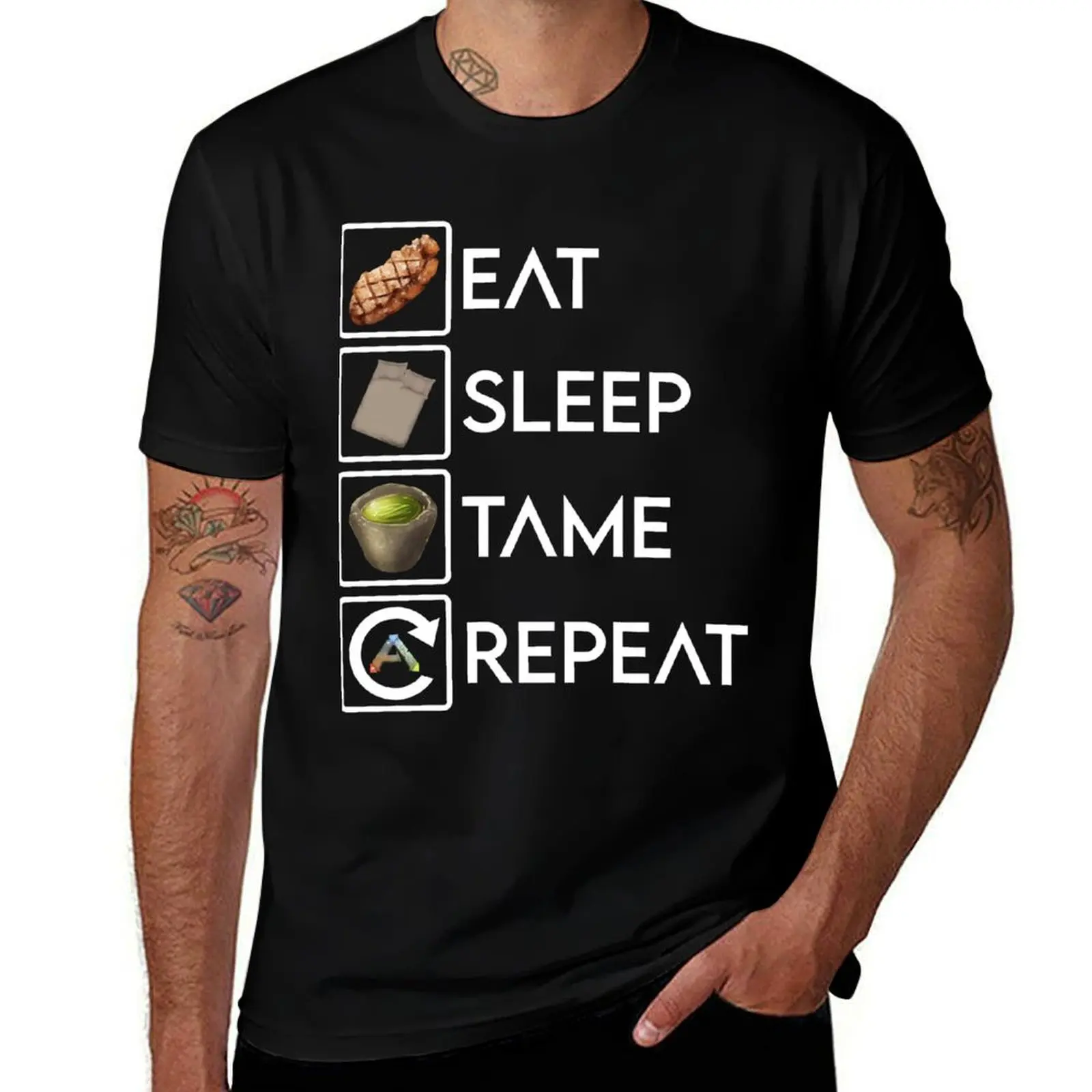 T-shirt léger pour la course à pied avec graphique More Then Awesome Eat Sleep Tame Repeat Ark Survival Evolved pour les fans