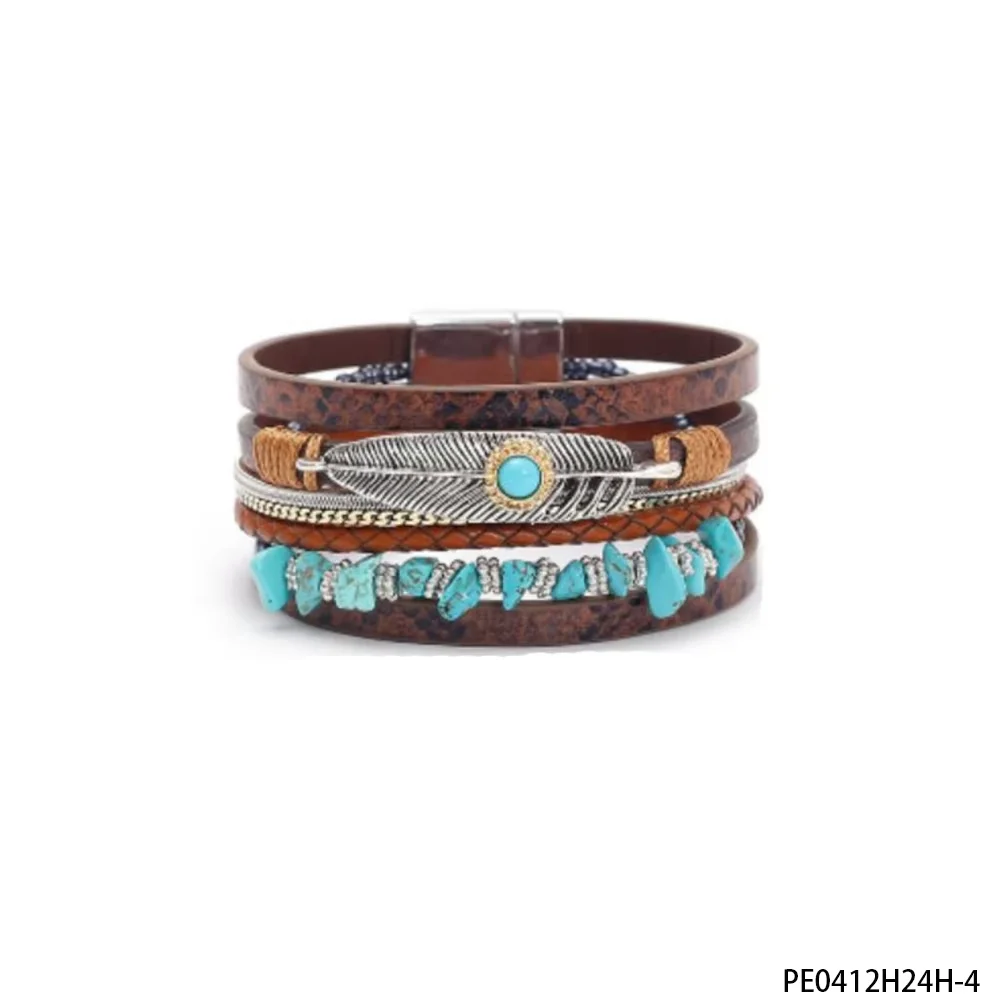 سوار جلد بني متعدد الطبقات من PESENAR، طراز الدنيم القديم، يضيف إكسسوارًا فريدًا على الطراز الغربي