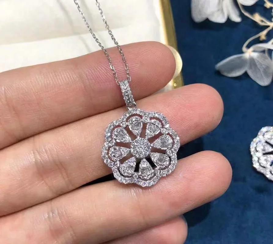 موضة كبيرة زهرة شكل قلادة AAAAA الزركون تشيكوسلوفاكيا 925 فضة المشاركة الزفاف المعلقات مع قلادة للنساء مجوهرات
