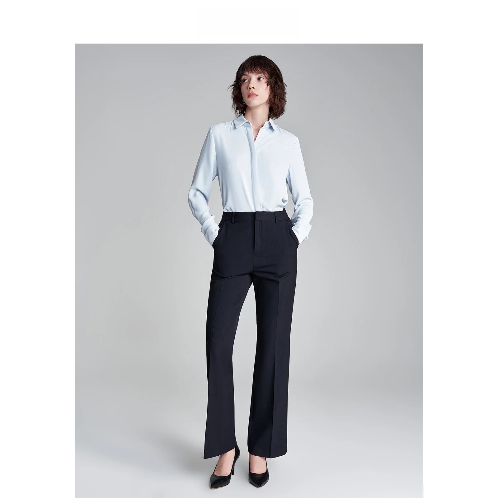 

LeLenth Blue Long Sleeve Shirt Women's Professional Formal Inner Wear Interview Business Quality Shirt Set Commute Style Slim...