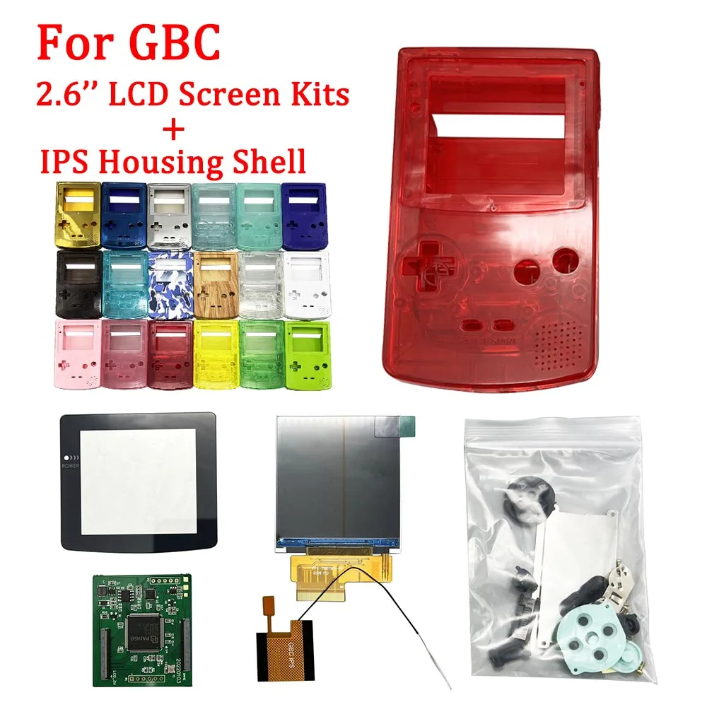 New 2.6 Inch IPS LCD Screen Kit With IPS Housing Shell For GameBoy Color GBC LCD Dot-to-Dot Pixel Display, No Need To Cut Shell