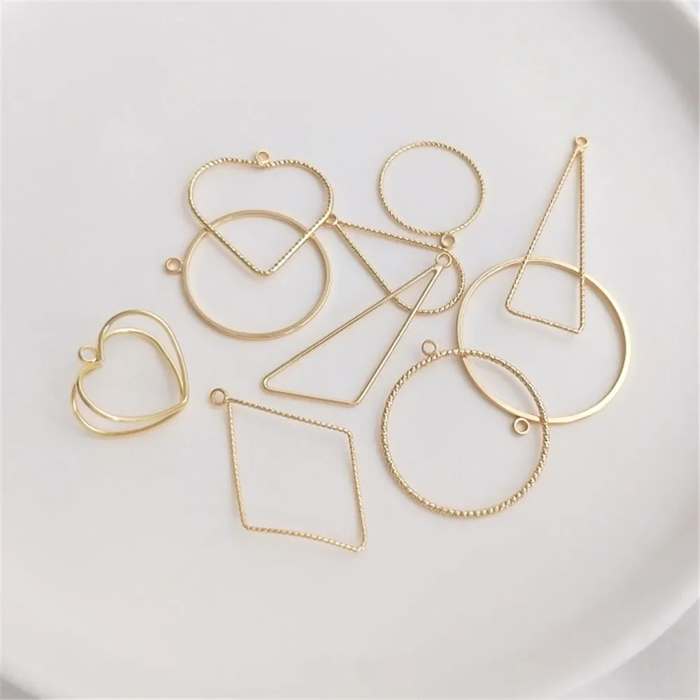 14K plated gold With hanging geometric frame pendant round water drop triangle heart shape DIY hand earrings accessories