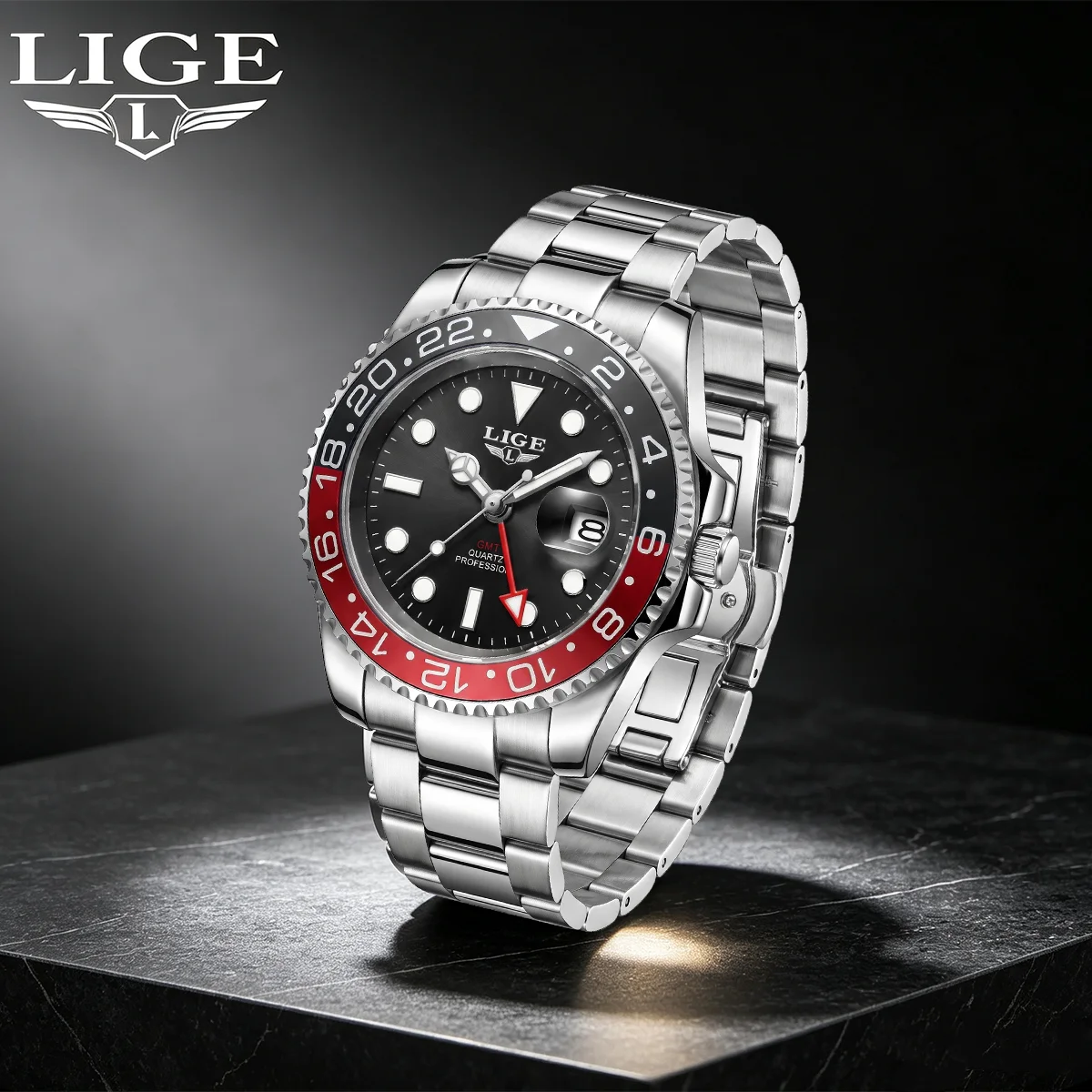 LIGE Neue Modeuhr für Herren mit drehbarer Lünette, leuchtendem Kalender, Business-Herrenuhr, Edelstahl-Quarz-Armbanduhr für Männer