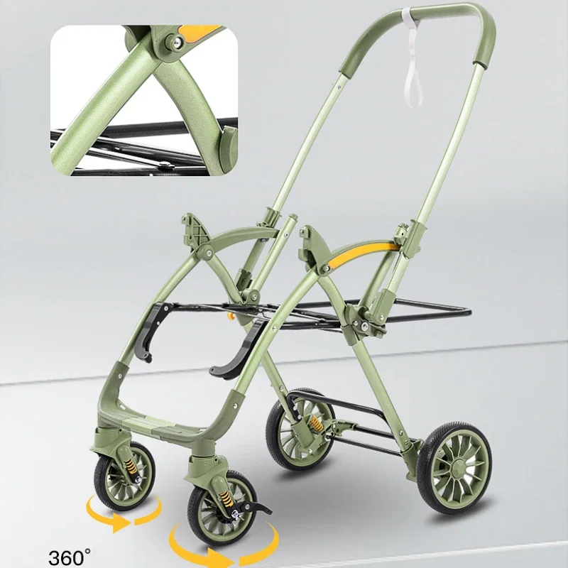 Bi-directional High Landscape Baby Stroller, Can Sit or Lie Down, Four Wheel Shock Absorber, Lightweight Foldable Handcart