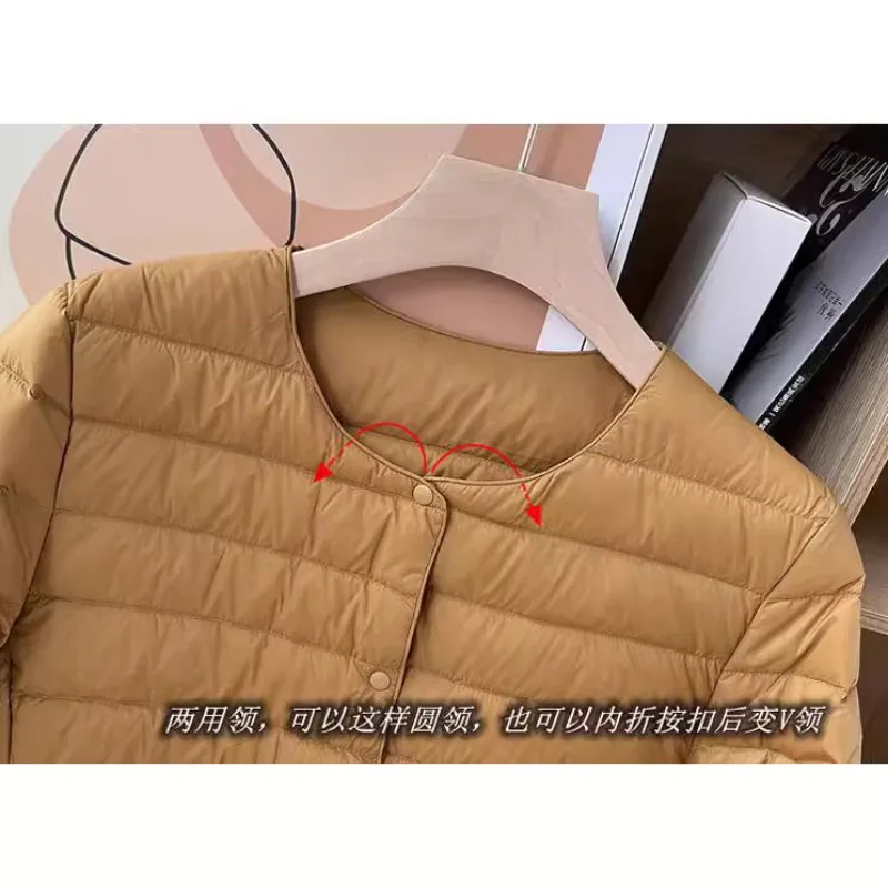 Women's South Korea Autumn Winter White Duck Down Coat New Arrival Lightweight Down Jacket Short Length Warm Lining Slim