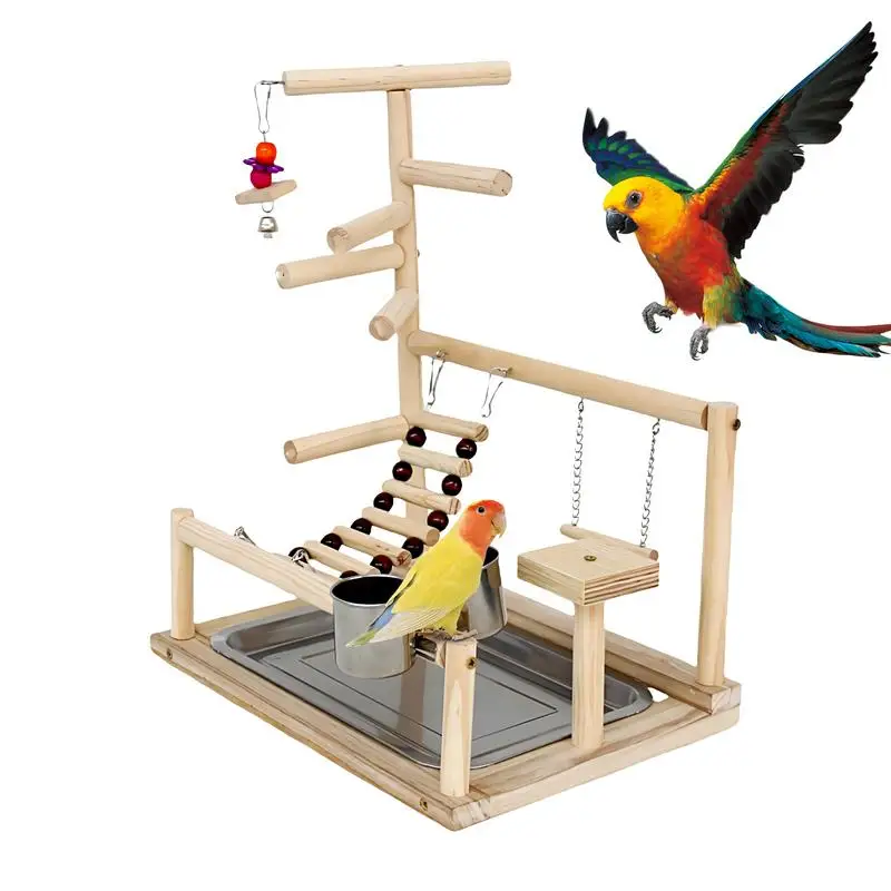 

Parrot Perch Stand Wood Toys Parrot Stand Desktop Wooden Bird Natural Perch Tabletop Playground Parakeet Birds Playing Accessory