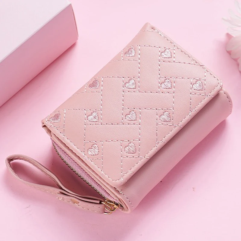 Embroidered Heart Coin Purse - Mini Wallet with Card Slots for Cash & Cards, Compact Pocket Organizer , Stylish Small Purse