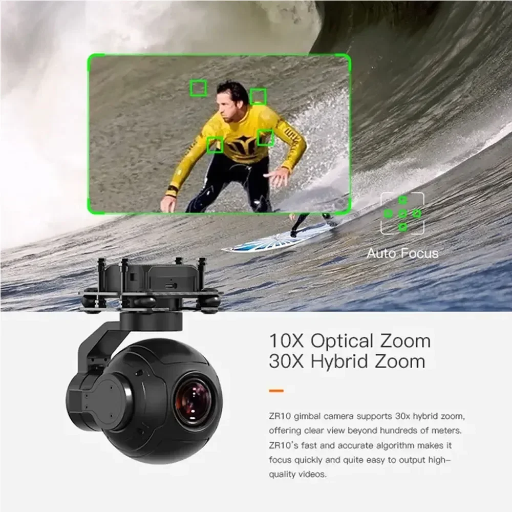 ZR10 Gimbal Camera 3-Axis Stabilizer 2K 4MP 30X Hybrid Zoom HDR Starlight Night Vision Lightweight For Drone Quadcopter