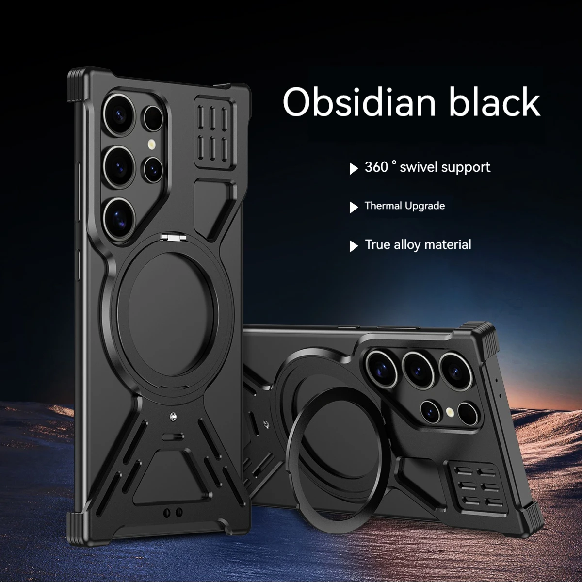 For Samsung S25 S24 S23 UItra Metal Phone Case Heat Dissipation Hollow Rotating Bracket Magnetic Suction Frameless Back Cover