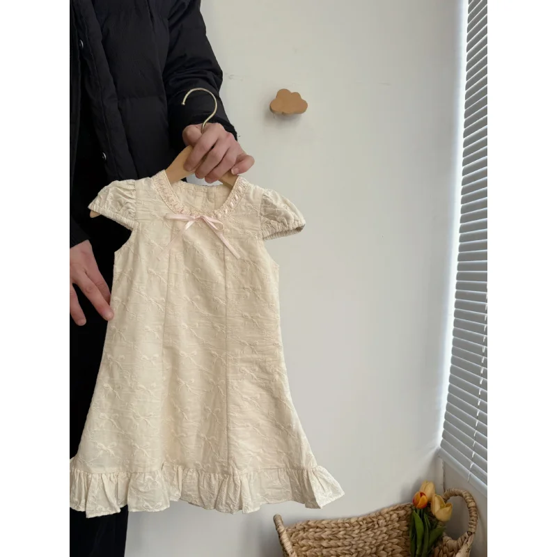 

2025Summer New Girls' Ballet Style Dress Children's Bow Embroidered Doll Dress Elegant Dress
