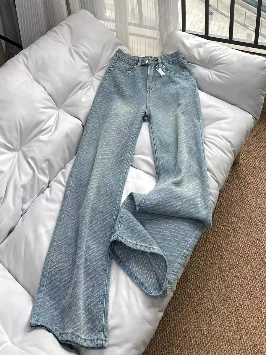 

Женские джинсы большого размера с высокой талией и прямыми штанинами, новинка 2026 года, весна-осень, свободные, стройнящие, широкие, в пол