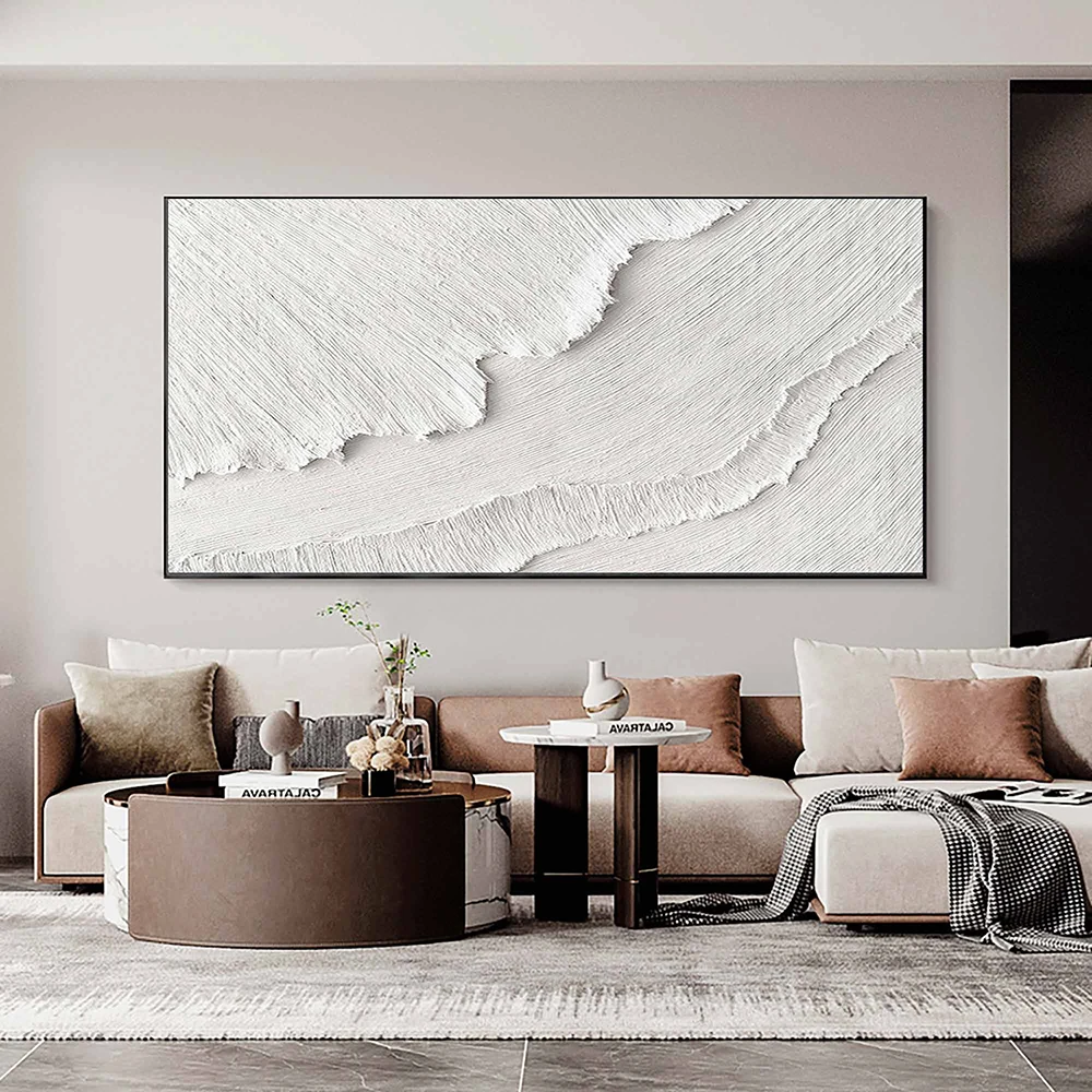 

White Waves Abstract PaintingS Hand-painted Wall Art Horizontal Painting Hand-painted Textured Art Living Room Bedroom Decor