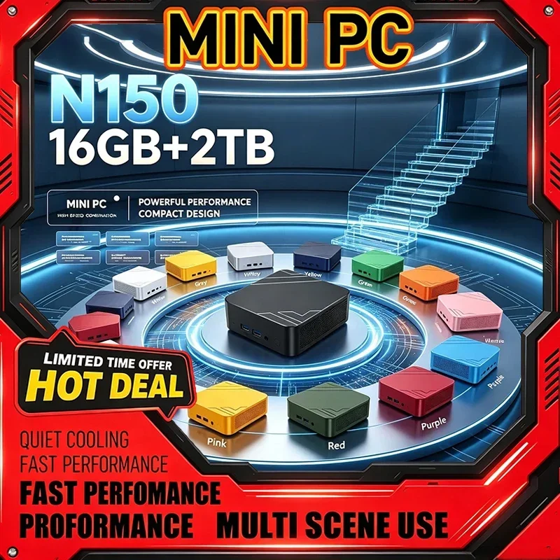 New 13 Color Optional Intel N150 Mini PC 16GB 2TB Bluetooth Output Windows 11 Compact Portable Desktop PC for Office Gaming