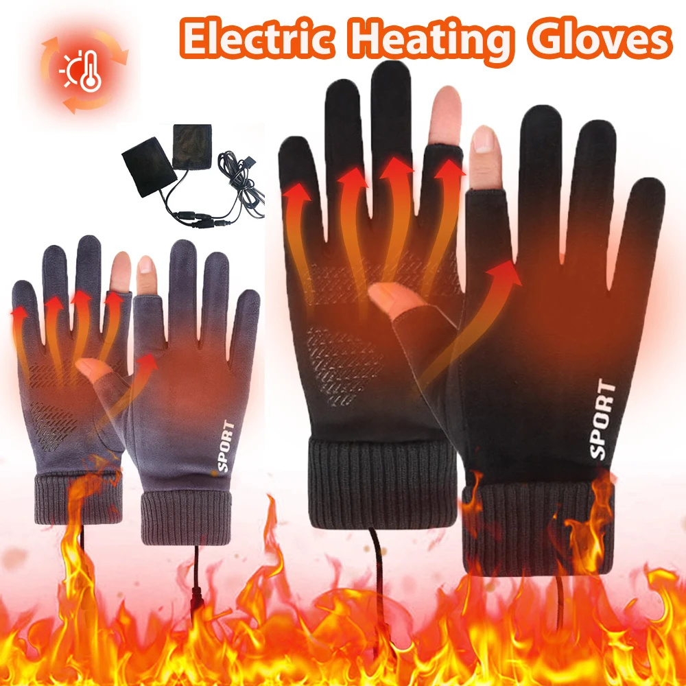 Guantes Térmicos con calefacción para pantalla táctil, resistentes al viento, USB, eléctricos, calentados, 2 dedos, para ciclismo, correr, conducir, senderismo y caminar