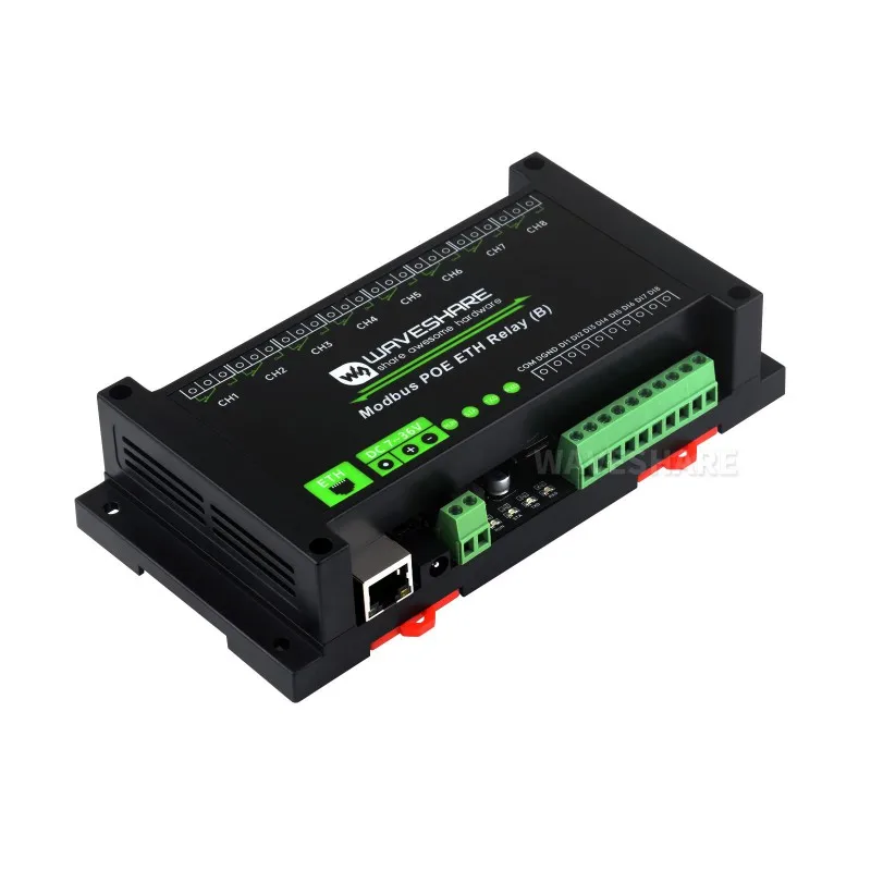 Waveshare 8-ch Ethernet Relay Module (B) With Digital Input,Modbus RTU/Modbus TCP Protocol, PoE Port Communication,With Various