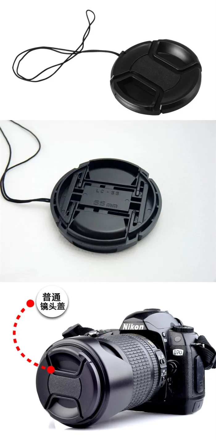 10pcs/lot 49 52 55 58 62 67 72 77 82 86mm center pinch Snap-on cap cover for camera Lens without logo