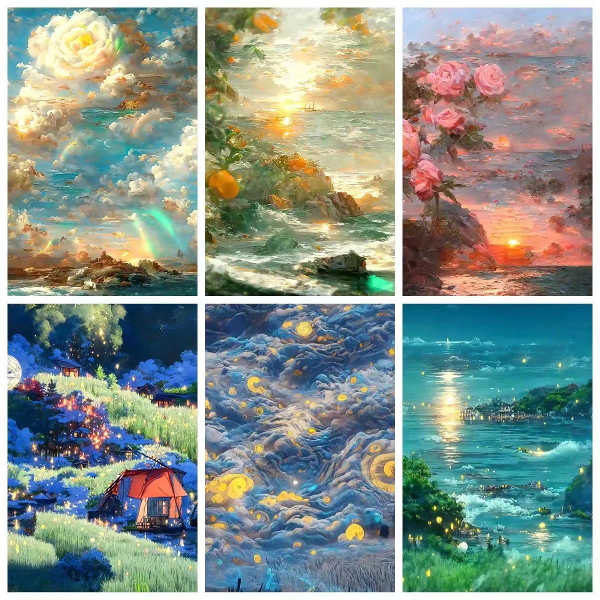 Ocean Coastal Landscape Digital Oil Painting By Numbers on Canvas Home Decor for Living Room Bedroom Handmade DIY Gift