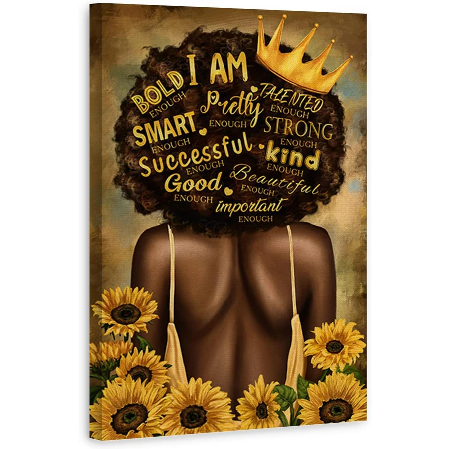 

Набор алмазной живописи «Черная королева», настенное искусство, афроамериканский желтый подсолнух, вдохновляющий черный арт, афроамериканский домашний декор