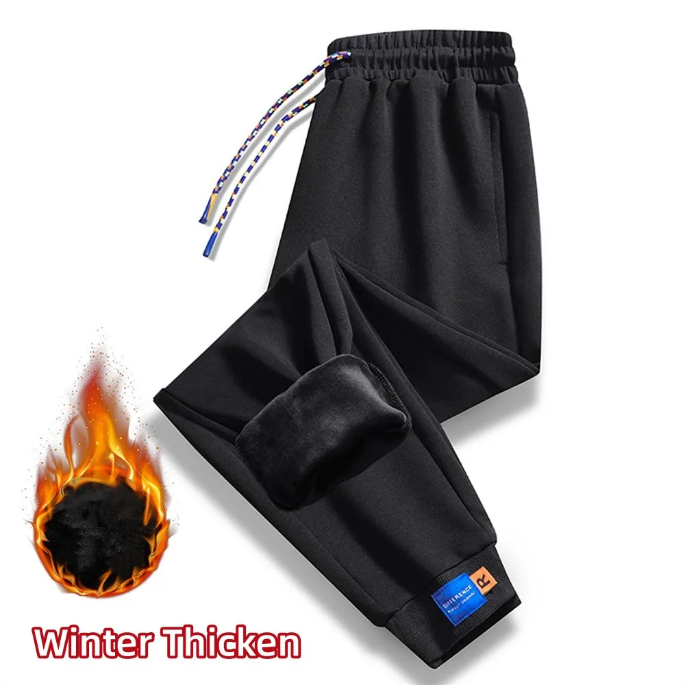 Pantalones de chándal gruesos con cordón para hombre, pantalones de vellón para correr, pantalones deportivos de terciopelo cálido, moda de invierno