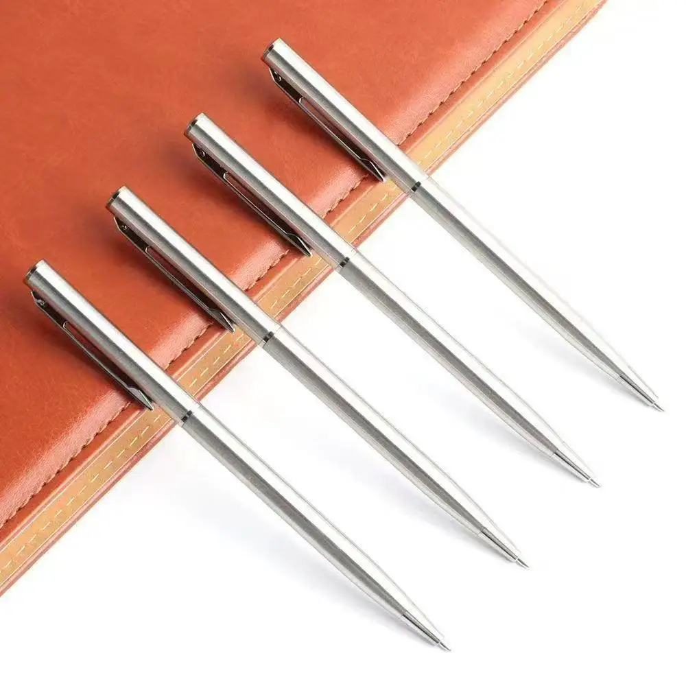 Slim Stainless Steel Retractable Ballpoint Pens Nice Gift Business Office  Medium Point 0.7 mm 2 Pack-10 Black ink Refills