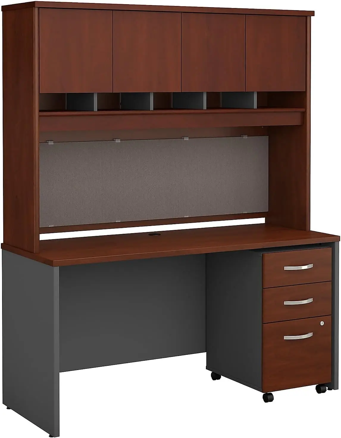 Escritorio de oficina Serie C con Hutch y archivador móvil, 60W x 24D, Hansen Cherry