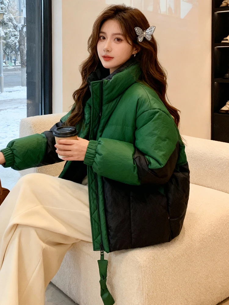 

Thiened Fce Warmth Women's Jaet Winter Lazy Sle Street Faion down Cotton Coat Korean Version Loose Fit Long Sve