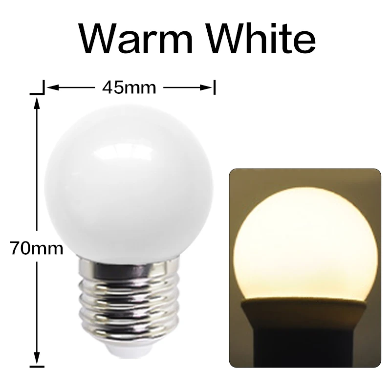 GANRILAND 1W Waterproof Plastic G45 White String Light Bulbs E27 220V Warm White 2700K Garden Outdoor Christmas Decor Mini Bulb