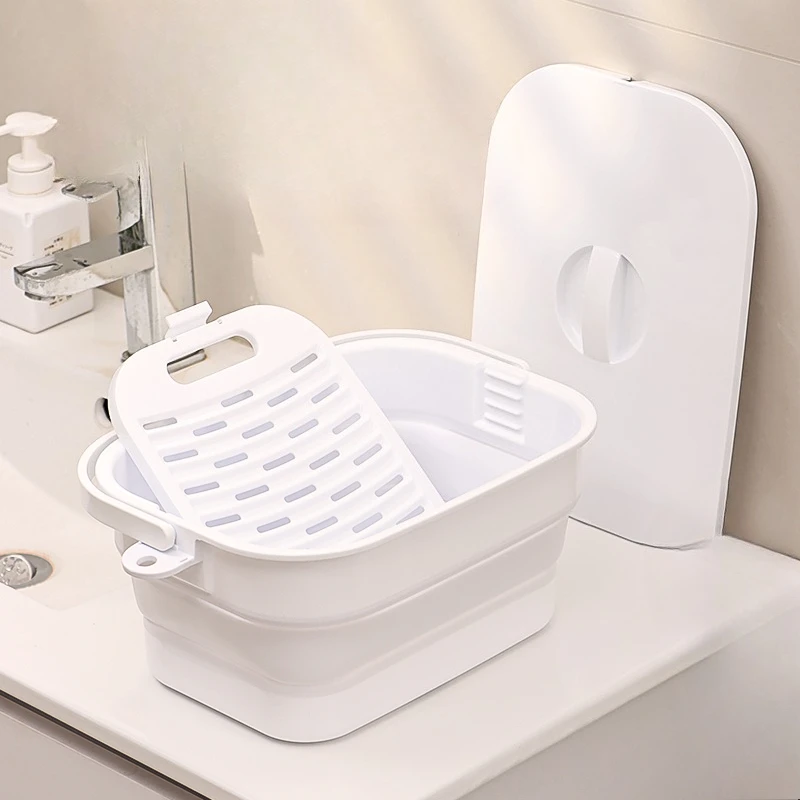 

Folding laundry basin, portable with washboard