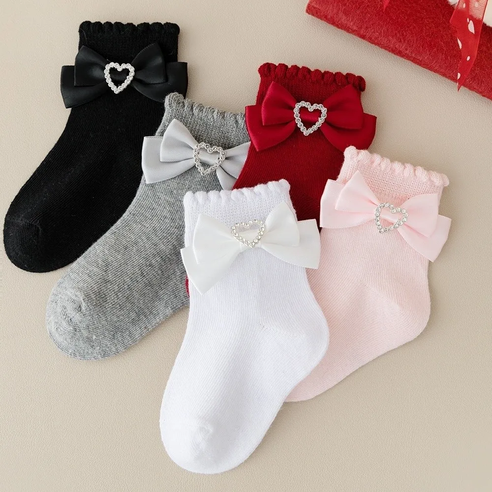 

1 пара детских носков до щиколотки для девочек с бантом, дышащие, из мягкого хлопка, летние, с рюшами, средней длины
