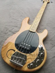 4-string Bass Guitar Ash Wood Body Maple Neck Fixed Bridge Black pickup guard Active Battery Ray Bass