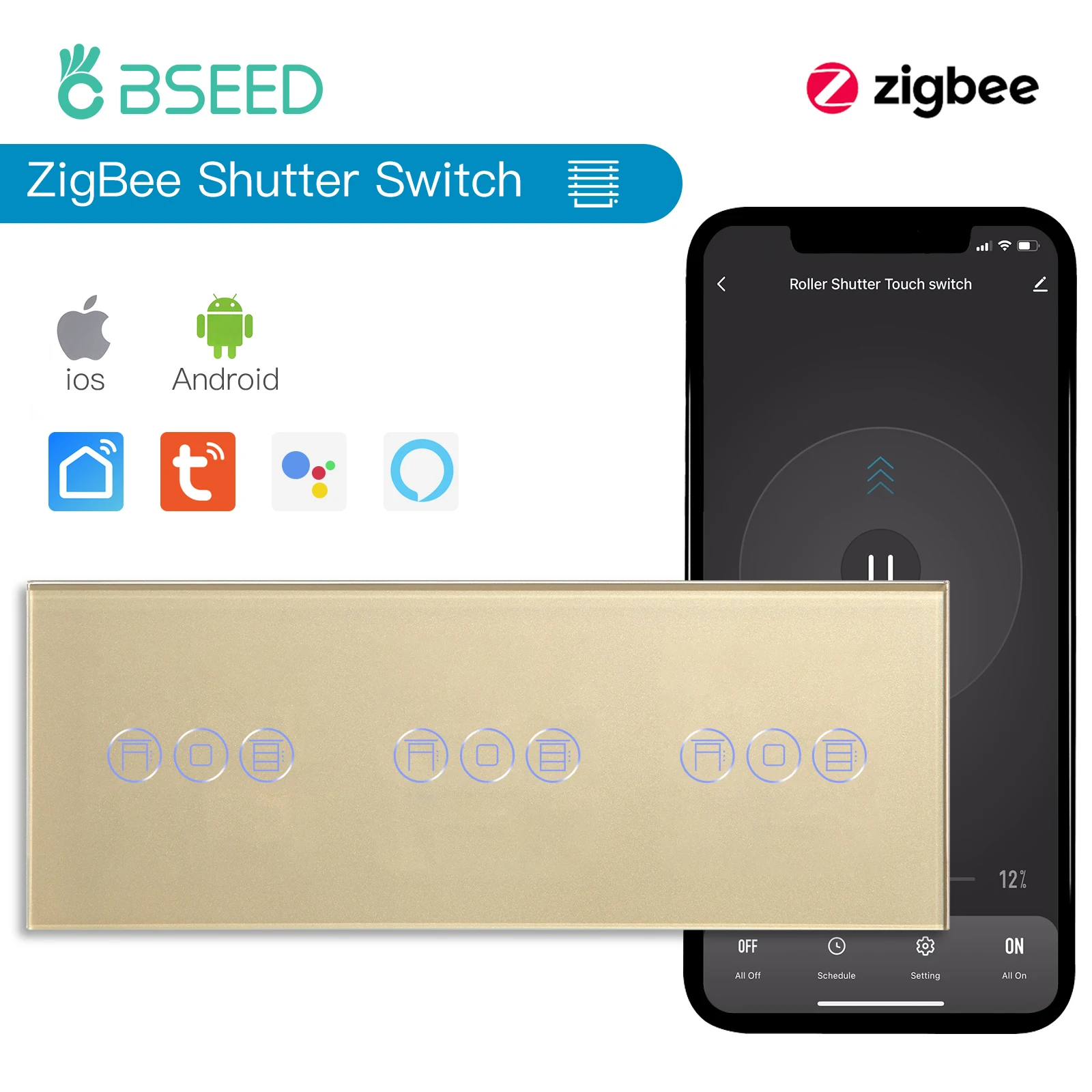 BSEED ZigBee Shutter Schalter Intelligente Wand Touch Schalter Smart Roller Schalter Tuya Smart Leben APP Google Alexa Voice Control