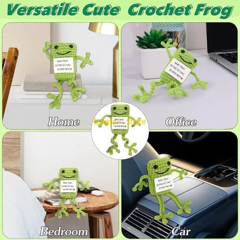 Y4QA Crochet Frogs Keychain with Good Words Class Award for Children Christmas Gift