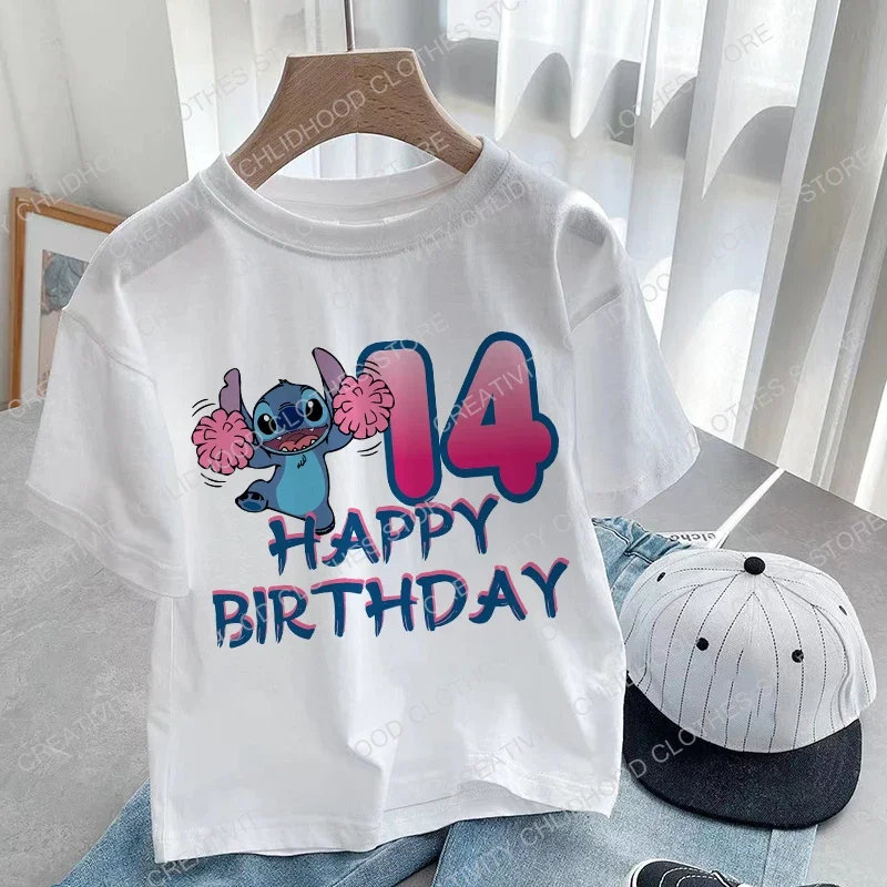 

New Lilo & Stitch Children Birthday Number 1-14 T Shirt Kid Kawaii Boy Girl Casual Clothes Anime Cartoons Kids T-shirts Tops Tee