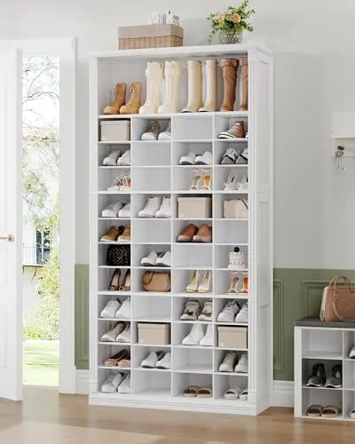 13 Tiers Shoe Storage Cabinet, Tall Shoe Cabinet with Cubby, Wooden Shoes Organizer for Closet, 52 Pairs, Shoes Cubby