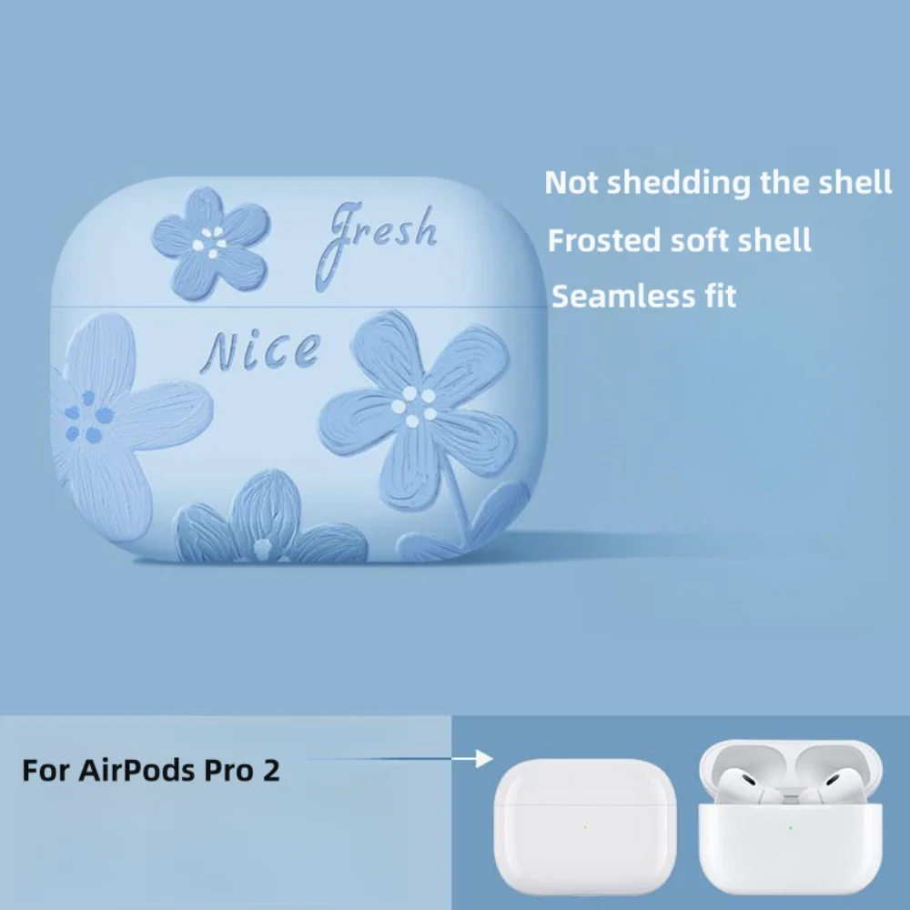 For AirPods Pro 2th Gen shell sanding Fall preventio oil painting flower wireless Bluetooth earphon case For AirPods Pro 2 shell