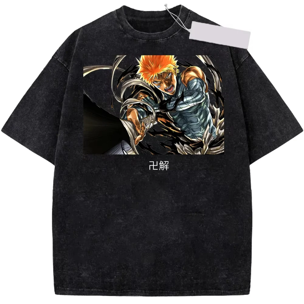 Sommer-Hot-Sale Kurosaki Ichigo BLEACH Anime T-Shirt mit Tuschemalerei-Grafikdruck, Unisex, weiche Baumwolle, O-Ausschnitt, Hip-Hop-Freizeit-T-Shirt – Detail 4