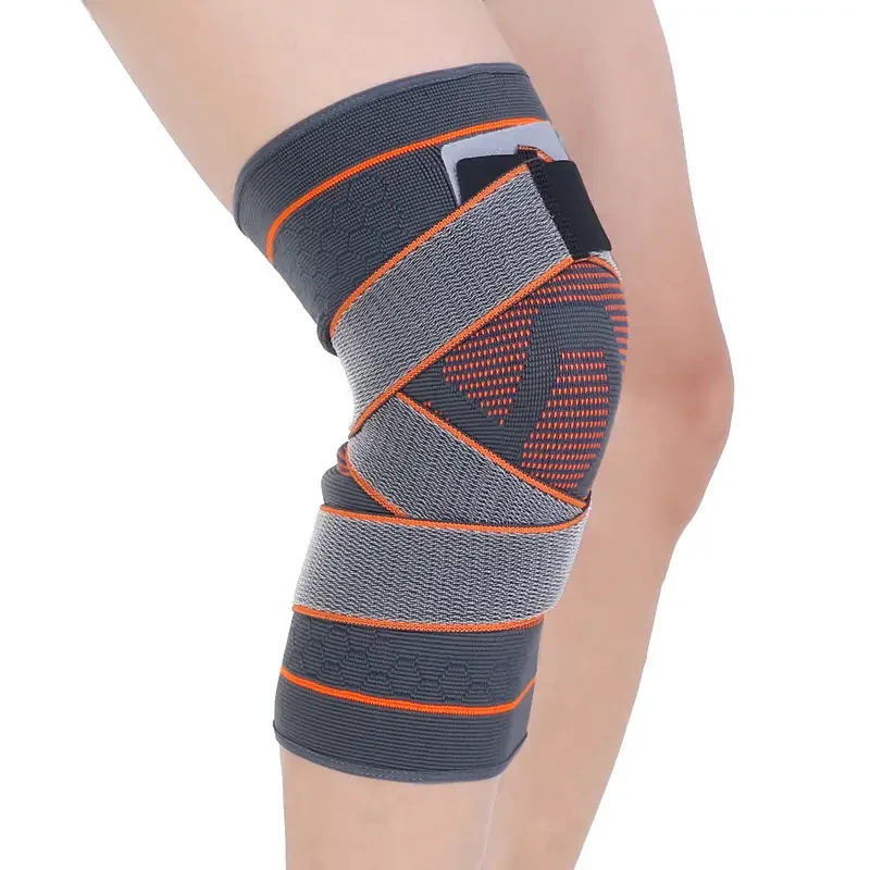 

3D Knitted Pressurized Bandage Gray Orange Knee Pads Sleeve