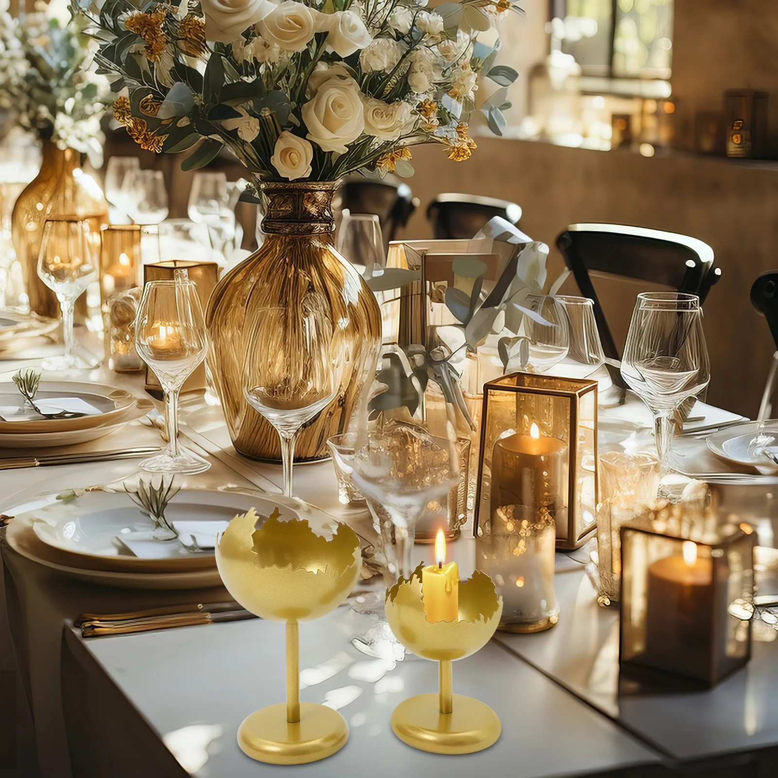 

2Pcs Metal Holders Iron Vintage Candlestick Desktop Stand for Wedding Party Home Decoration Decor for Party