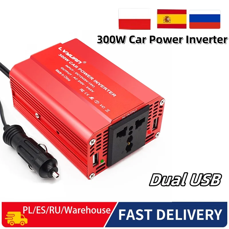 300W Car Power Inverter DC 12V To AC 110V 220V Dual USB Car Adapter Protable Auto Car Solar Charger Converter EU US UN Socket