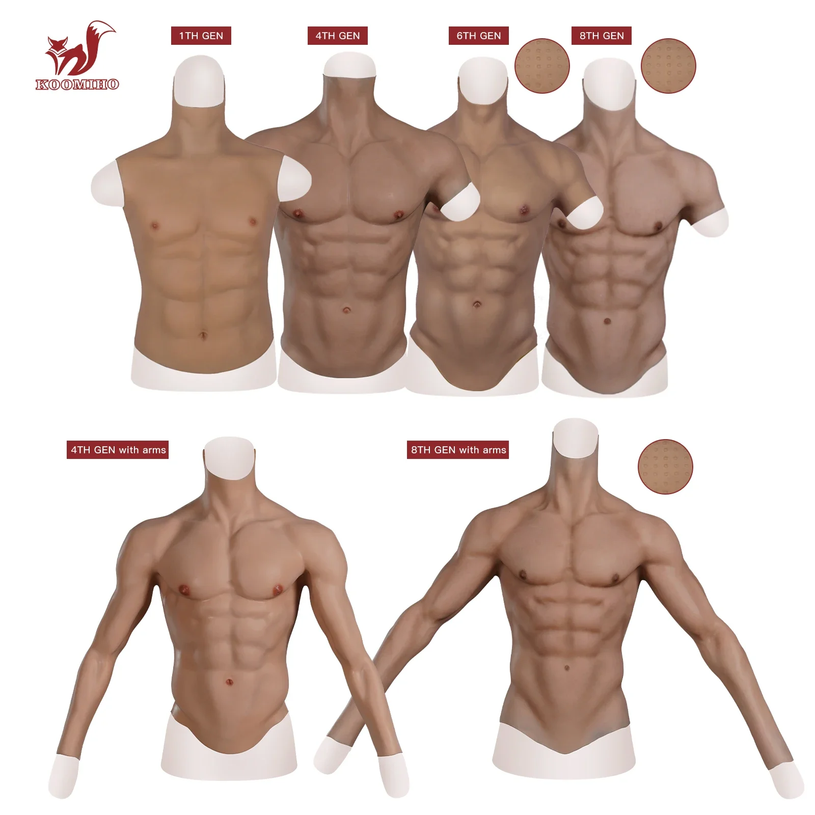 KOOMIHO Realistic Silicone Male Muscle Suit Simulation Strong Figure Artificial Sturdy Chest Men Crossdresser Macho Cosplay