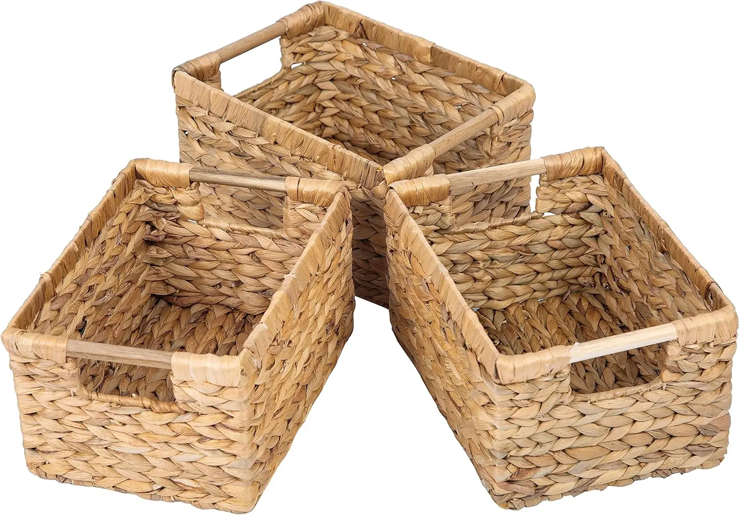 Natural Water Hyacinth Storage Basket with Handle Rectangular Wicker Basket for Organizing Decorative Wicker Storage Basket