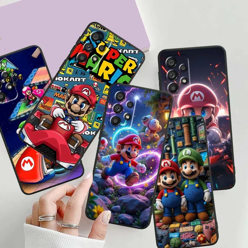 

S-Super M-Mario B-Bros For Samsung A73 A72 A71 A55 A54 A53 A52 A51 A13 A22 A16 A15 A12 A14 A05 A06 5G Black Phone Case