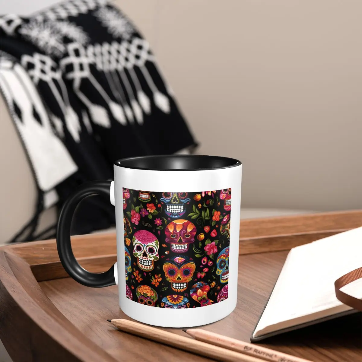 Seamless Sugar Skulls Tile Pattern Mug Funny Ceramic Coffee Cups Tea Mugs Milk Cup Drinkware Gift for Friends